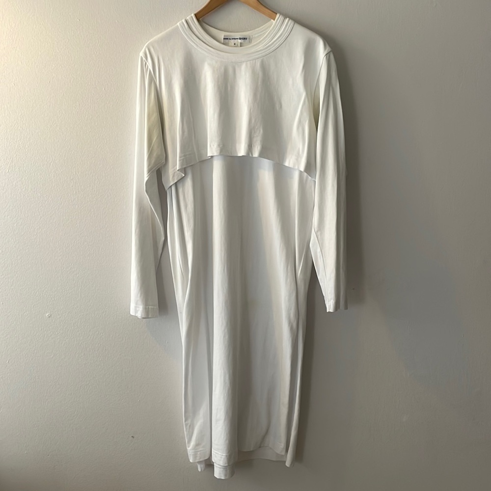 Comme de Garçons White Long sleeve t-shirt dress with double shirt overlay